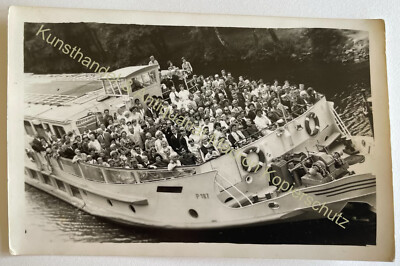 orig. Photo postcard people on ship boat 