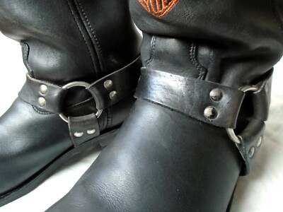 Vintage 90s Harley Davidson 13D Riding Ring Boots Embroidered