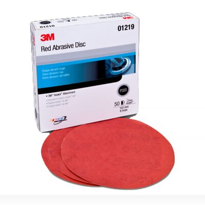 3M Hookit Red Abrasive Disc, 01219, 6 in, P320, 50 discs per cart