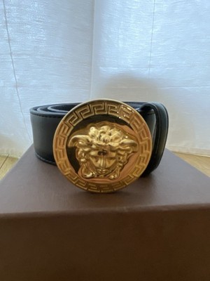 Versace Medusa Belt Black Leather Gold Buckle Made in Italy Authentic