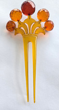 Antique Amber Hair Comb 5 Large Faceted Amber Jewels Honey Cognac Victorian