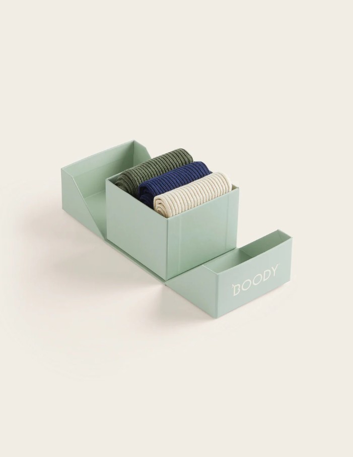 Boody 3-Pack Giftbox - Ribbed Crew Socks Moss, Navy, Oatmeal
