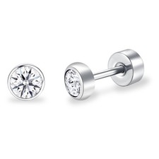 G23 Solid Titanium Studs Earrings Flat Back Earrings, Dainty Small 3mm Crystal S