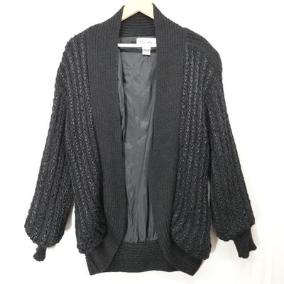 Vintage Priscilla Cardigan Sweater Womens XL Black Chunky Knit Mohair Witchy 80s