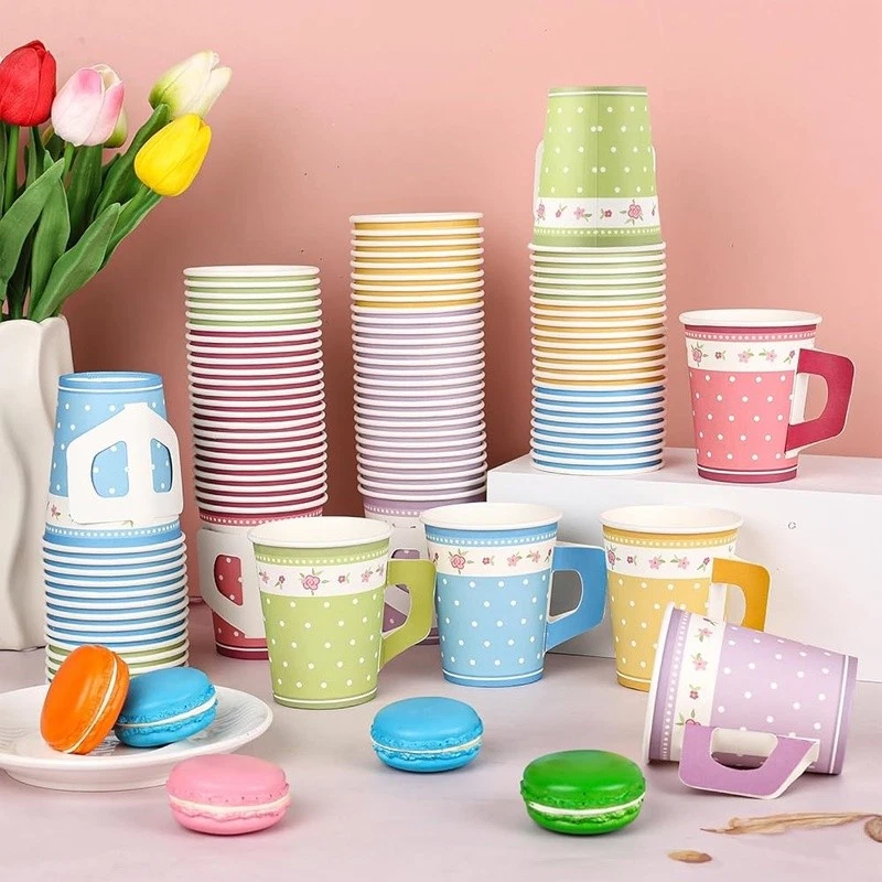 100 цветочных чайных чашек с ручками одноразовые бумажные вечеринки детский душ мероприятия новые - Изображение 3 из 4