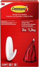 50 Medium 3M Command Designer Hooks  50 Adhesive Strips Per Box Max 3 lb