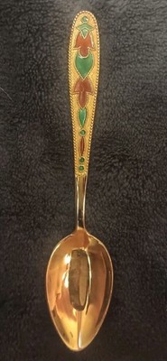 Vintage Soviet Russian gilded 875 Silver Enameled tea Spoon T178