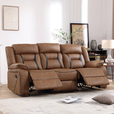 EBELLO Faux Leather Manual Reclining Sofa, 3 Seat Recliner Sofa Chairs