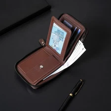 Men Zipper Wallet Men's Leather Purse Credit Card ID Holder for Men Vintage NEW