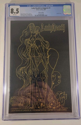 Lady Death in Lingerie #1 Chaos! Comics Leather Edition Gold Foil Cover CGC 8.5