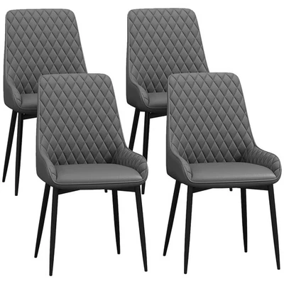 HOMCOM Set of 4 Quilted PU Leather Dining Chairs w/ Metal Frame 4 Legs Grey - Image 1 of 4