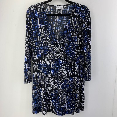 Attitudes by Renee Womens Large Faux Wrap Tunic Top Dress Psychedelic Casual