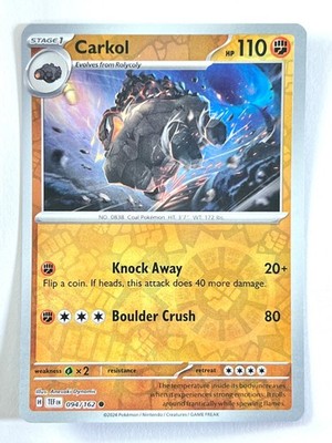 Carkol 094/162 Reverse Holo Common Temporal Forces - Pokemon TCG - Near Mint NM