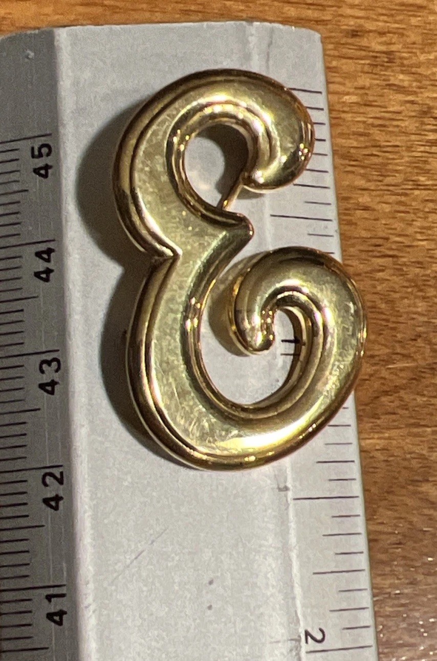 Vintage Initial Letter E Script Brooch Pin Gold T… - image 2