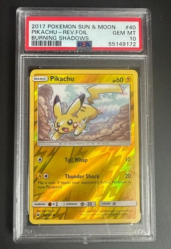 New ListingPSA 10-GEM MT Pikachu 40/147 Sun&Moon-Burning Shadows Reverse Holo