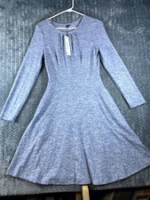 Kranda Sweater Dress Womens S Heather Blue Stretch Pleated Crew Neck Long Sleeve