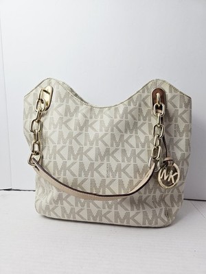 Michael Kors Lillie Large Shoulder Bag Vanilla Monogram leather chain