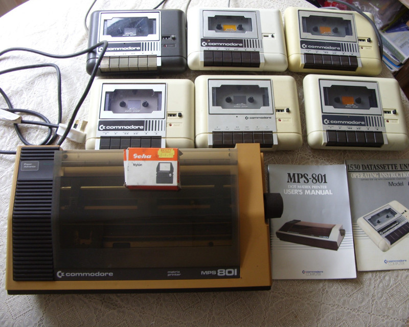 Peripherals relating to the Commodore 64  / C16 - six C2N datasettes, 1 printer
