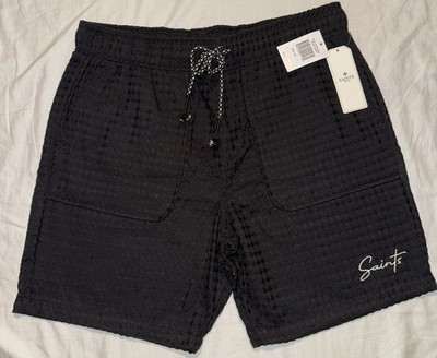 Saints Studio Men s Textured Black Drawstring Embroidered Shorts Sz M NWT