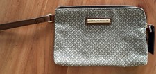 Tommy Hilfiger women's zip strap wristlet pouch signature logo brown