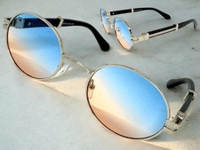 Men Classic Elegant Vintage Retro Hip Hop SUNGLASSES Oval Silver Faux Wood Frame