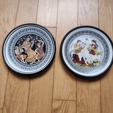 Ancient Greek Reproduction Handmade Plates Set of 2 Vintage Wall Hanging
