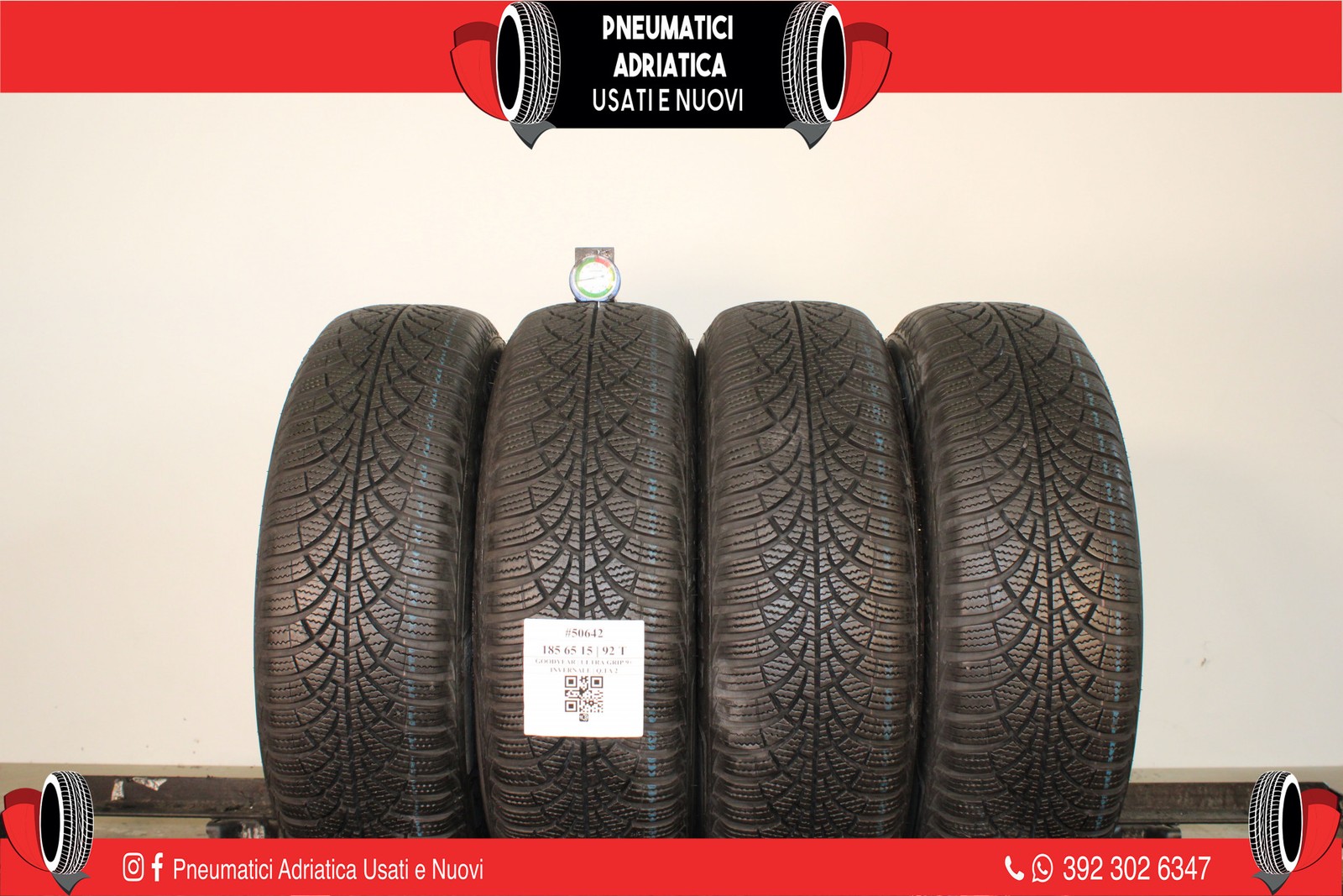 4 PNEUMATICI GOODYEAR 185/65 R15 INVERNALI GOMME USATE 94% - ADRIATICA