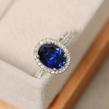2.15 Ct Natural Sapphire Diamond Engagement R...
