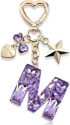Cute Bling Keychain initial Letter Butterfly Star Pink Purple Gift for Women Gir