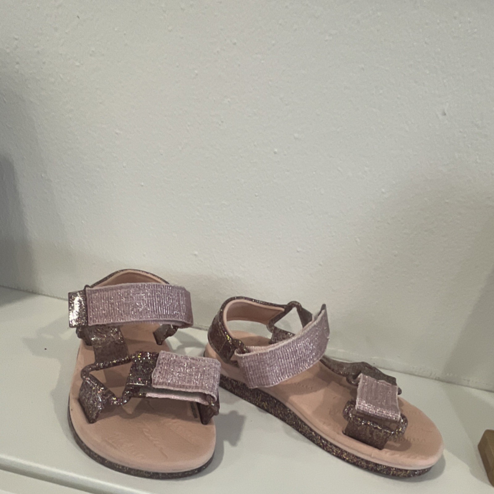 River Island Girls Glitter Strappy Sandals Pink Hook & Loop Adjustable Flat