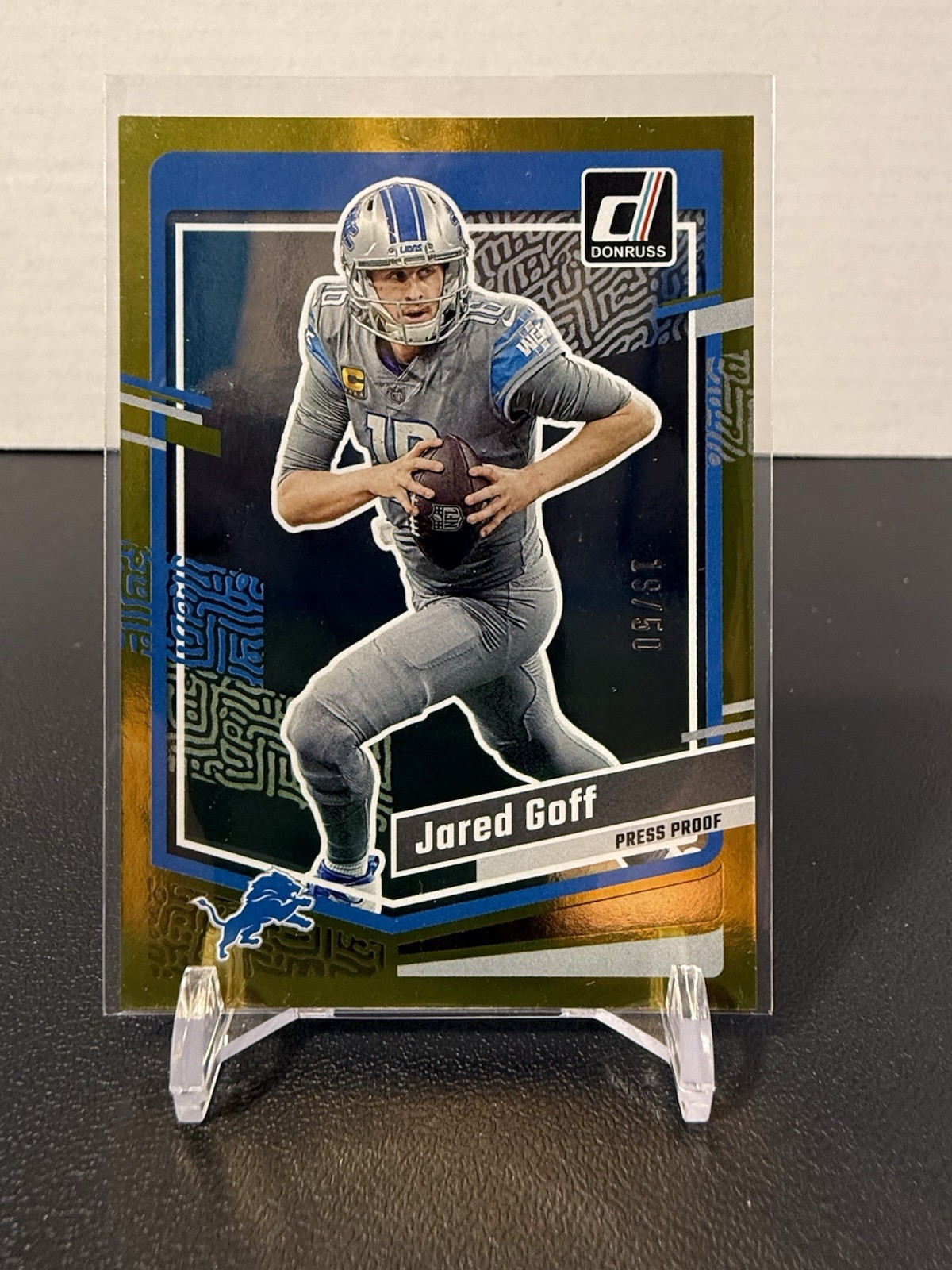 📈🏈2023 Panini Donruss Jared Goff Gold Press Proof /50🏈📈