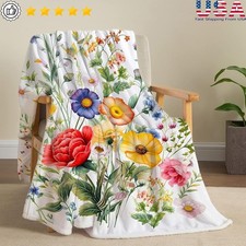 Floral Soft Microfiber Throw Blanket Durable Lightweight Travel Bed Decor Gift