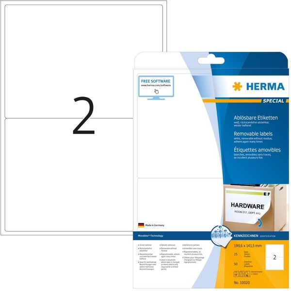 Herma Etiketten A4 Movables AblöSbar Papier Matt Weiß 199,6X143,5 Mm 50 StüCk-image