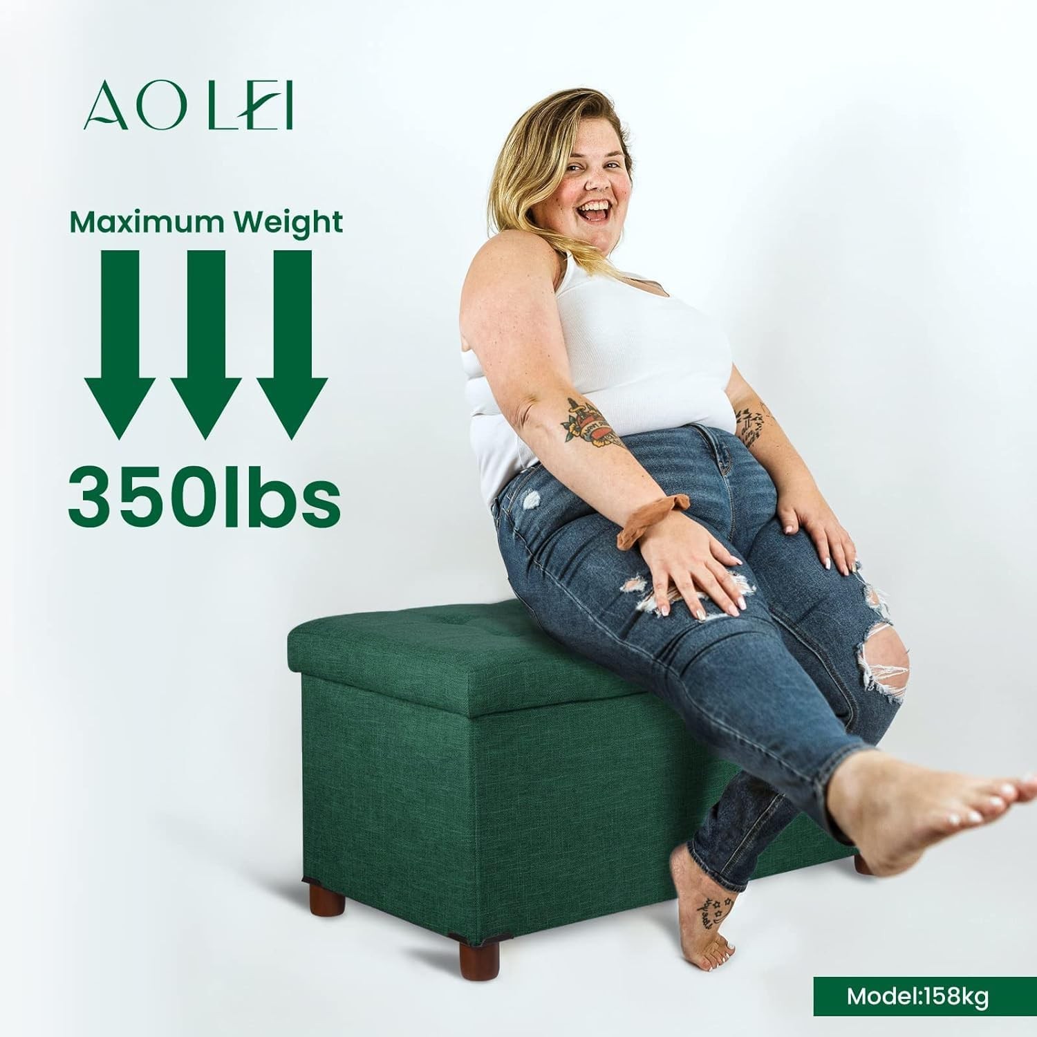 30" Linen Storage Ottoman Bench with Wooden Legs, Removable Lid