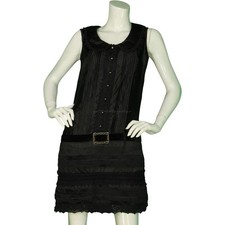 Anna Sui Velvet Belted Lace Crochet Sleeveless Lolita Goth Mini Dress M