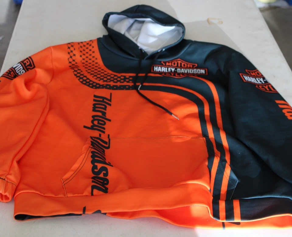 Chaqueta con Capucha Pullover Harley-Davidson Ciclo Ligero Poli Negro y Naranja Talla XL Foto 4 de 4