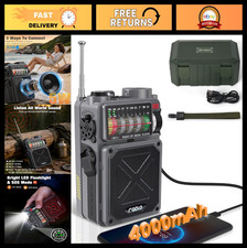 Portable Shortwave Radio with Bluetooth, NOAA, AM/FM, Solar/Hand Crank, USB Char