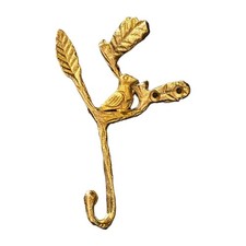 Wall Hook Decor Antique Gold Metal Bird on Branch, Home or Office
