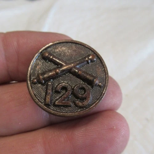 VINTAGE WW1 ERA US MILITARY TUNIC COLLAR DISC PIN ARTILLERY 129TH REGIMENT
