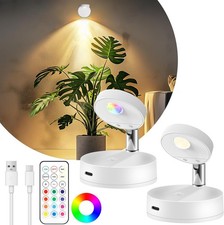2 Pack Rechargeable LED Spotlight for Indoor, Wireless RGB Spot 2 Pack, White
