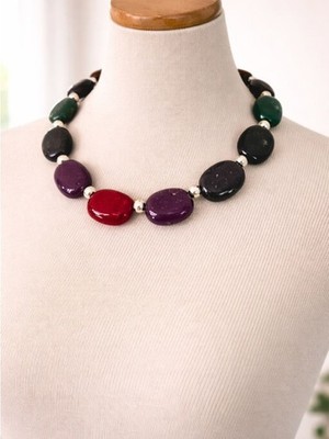 Vintage Multicolor Stone Chunky Bead Necklace