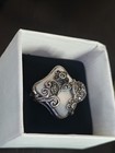 Vintage Sterling Silver Mother Of Pearl Ring, Ornate Floral Design, Estate Piece — photo 3
