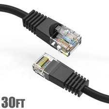 30FT Cat5e RJ45 Network LAN Ethernet UTP Patch Cable Snagless Copper Wire Black