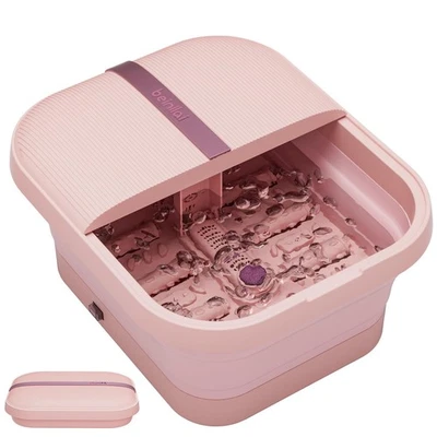 Beinilai Collapsible Foot Spa and Massager with Heater Bubbles Foot Bath Pink