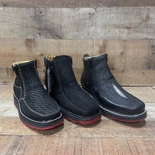 Men's Zip-Up Work Boots Leather Black with Red sole Square Toe Bota Mexicana