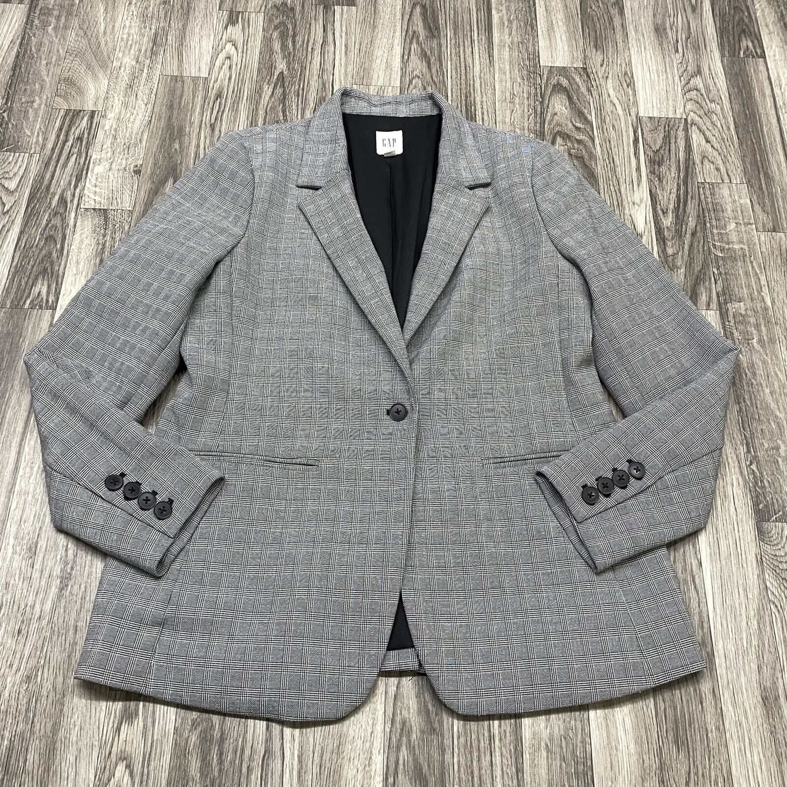 GAP Button Front Lined Long Sleeve Gray Check Bla… - image 5