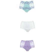 Rhonda Shear Lace Overlay Pin-Up Brief 3-Pk-583518-Demure Charm-XL-NEW