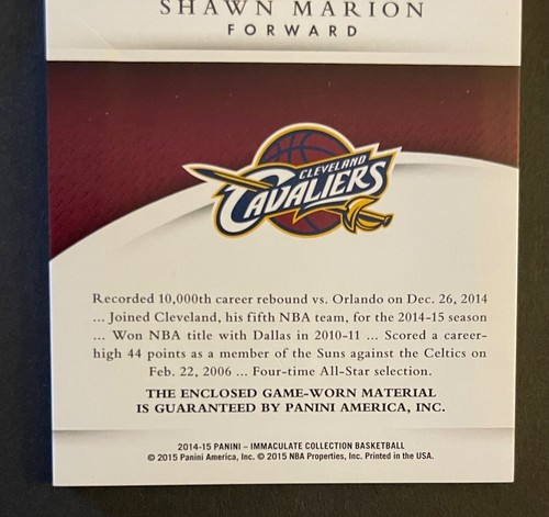 2014-15 Immaculate Adidas Logo Patch Shawn Marion 1/2 - Picture 3 of 6