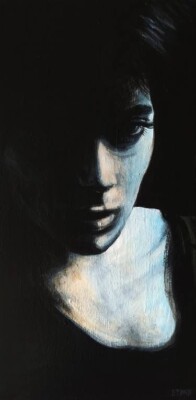 David Stany Garnier Original Woman's Portrait Painting Acrylic Canvas 10  x 20 