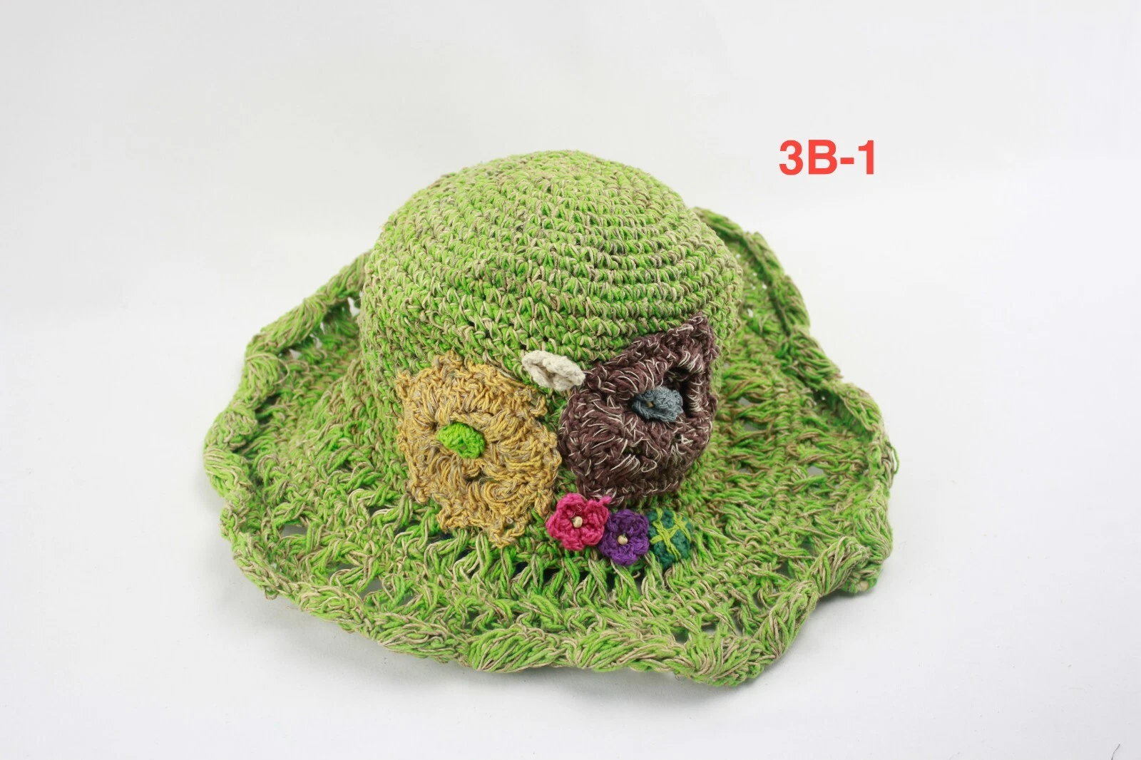Handmade Hemp and Cotton Safari Beach Travel Sun Hat Floral Design and Wire Brim